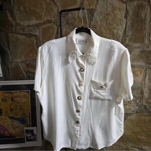 Romantic vintage lace collar blouse 🤍 button detail dark academia top